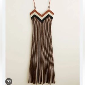 Mango Striped Midi Dress - metallic Black, Brown, Cream